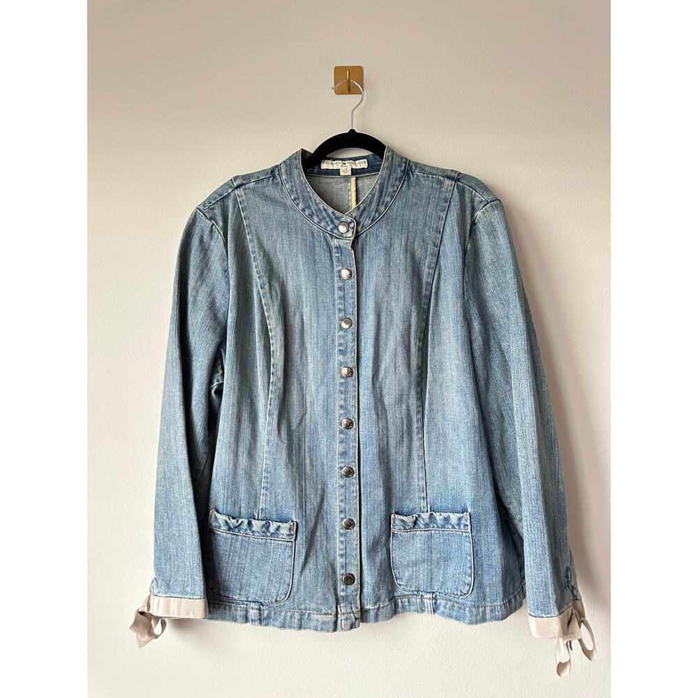 Vintage Y2K Tommy Hilfiger 1X Denim Jacket Button Front Ribbon Cuffs